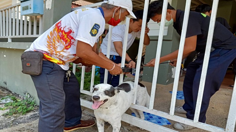 กู้ภัยช่วยเหลือ "สุนัขจอมซน" ติดลูกกรงประตูเหล็กหน้าบ้าน