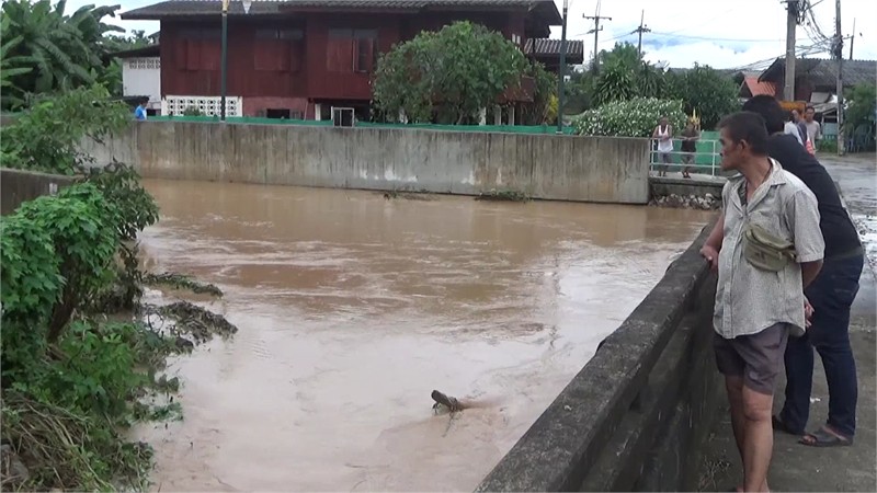 ฝนถล่มพะเยา น้ำป่า-ลำน้ำแม่ต๋ำ ไหลหลากเข้าท่วมบ้านเรือนประชาชน