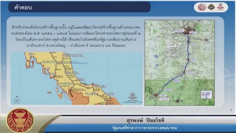 "รมช.คมนาคม" ยืนยันรถไฟทางคู่สายใต้ เชื่อมไปยังประเทศมาเลเซีย ช่วงหาดใหญ่ - ปาดังเบซาร์