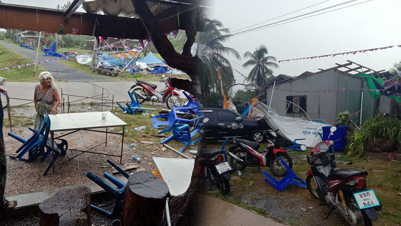 พายุถล่มเมืองคอน งานบวชกระจุย ชาวบ้านหนีเอาชีวิตรอด