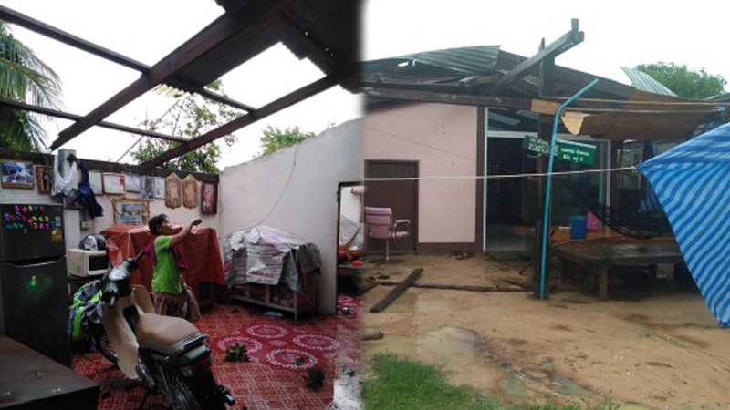 พายุหมุนถล่ม!! พัดบ้านเรือนประชาชน 2 หมู่บ้าน ต.โนนโพธิ์ เสียหายกว่า 40 หลังคาเรือน