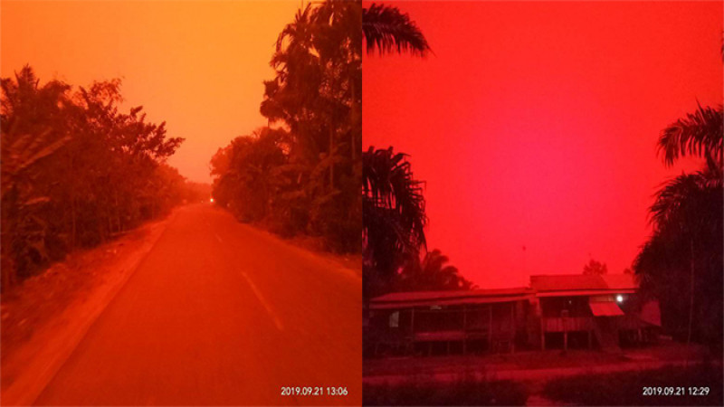 นี่ไม่ใช่ดาวอังคาร แต่เป็นสภาพอากาศอินโดนีเซีย! ถูกไฟป่าเผา เปลี่ยนท้องฟ้าเป็นสีแดงฉาน (ภาพ)