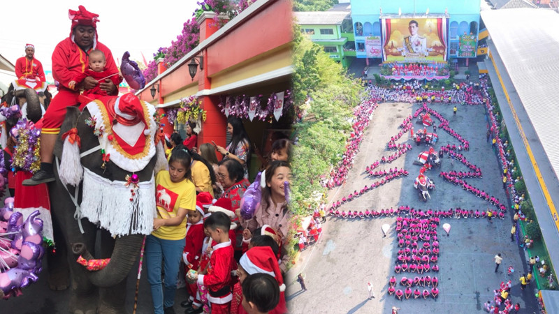 ช้างเมืองอยุธยาแต่งซานต้าครอสแจกของขวัญและสร้างรอยยิ้มให้กับเด็กๆ