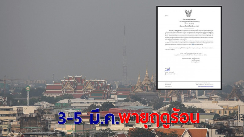 กรมอุตุฯ เตือน 3-5 มี.ค.เตรียมเจอ "พายุฤดูร้อน" ระวังฝนตก ลูกเห็บ ฟ้าผ่า