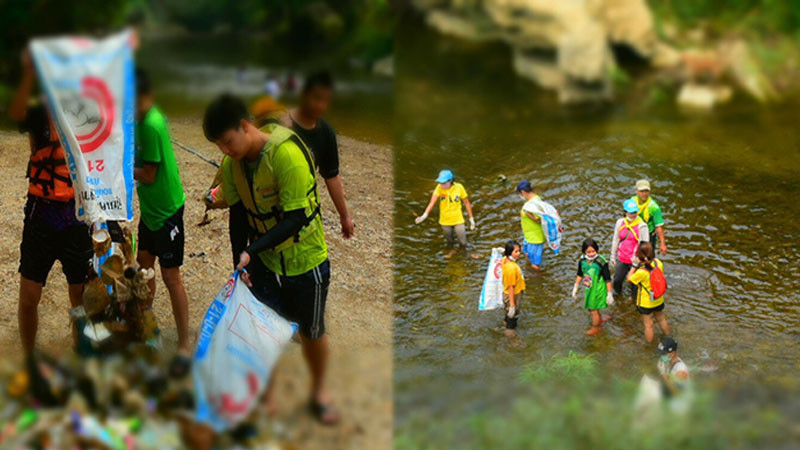 กลุ่มจิตอาสาสังขละบุรี กว่า 70 คน ร่วมใจช่วยกันเก็บขยะในแม่น้ำซองกาเลีย