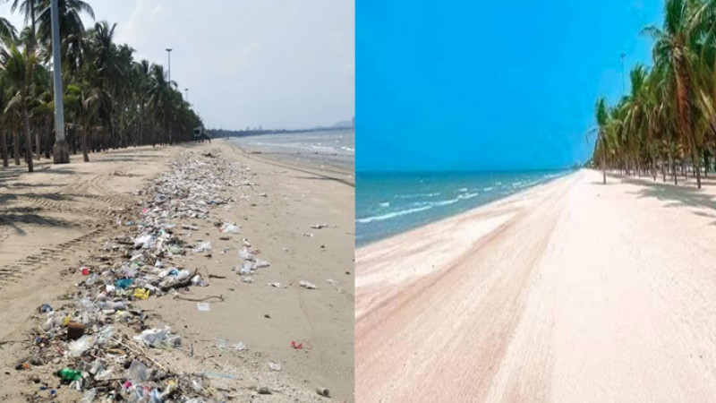 “นายกตุ้ย” เผยภาพ “หาดบางแสน” ล่าสุดขยะเกลื่อน หลังเปิดให้เที่ยวแค่วันเดียว
