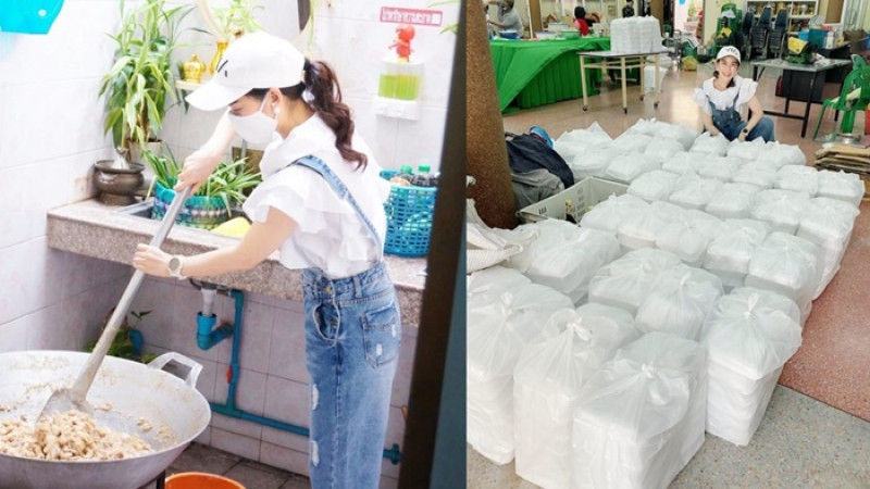 หมิง อรินทร์มาศ   นางสาวไทย 2546 ทำอาหารแจก 2,600 กล่อง 