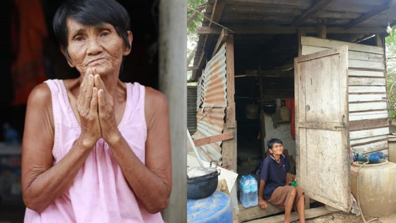 คุณยายตาบอด ยกมือไหว้ หลังผู้ใจบุญช่วยกันซ่อมแซมบ้านให้ ไม่ต้องนอนตากฝนอีกต่อไป