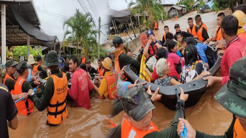 ความช่วยเหลือมาถึงแล้ว ทหารยกกำลังพลลุยน้ำท่วมสูง 70 ซม. ช่วยปชช. บ.สูบ กว่า 300 หลังคาเรือน