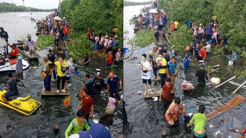 เกิดเหตุสะพานถล่ม กลางงานแข่งเรือยาวบางเสาธง ทำชาวบ้านเจ็บระนาว