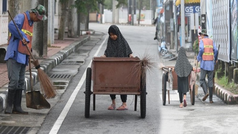 ประทับใจชาวนราฯ ภาพหนูน้อยใช้เวลาว่างจากการเรียน ลุยช่วยพ่อทำงานกวาดถนน