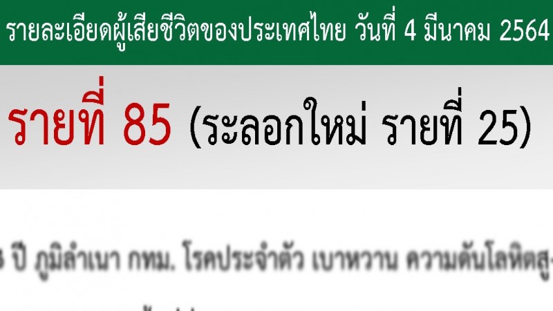 เปิดไทม์ไลน์ผู้เสียชีวิตโควิด-19 เพิ่ม 1 ราย พบประะวัติพักอาศัยในพื้นที่การระบาดของโรค