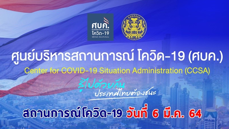 "ศบค." แถลงพบผู้ป่วยติดเชื้อโควิด-19 ประจำวันที่ 6 มี.ค. 64 เพิ่มขึ้น 64 ราย