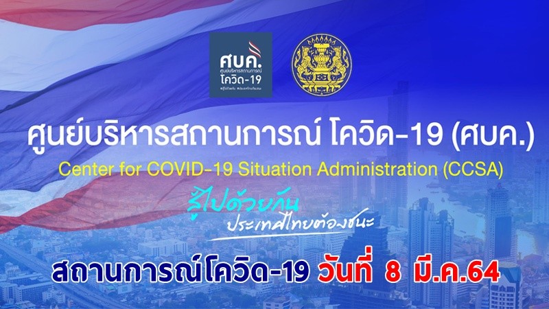 "ศบค." แถลงพบผู้ป่วยติดเชื้อโควิด-19 ประจำวันที่ 8 มี.ค. 64 เพิ่มขึ้น 71 ราย