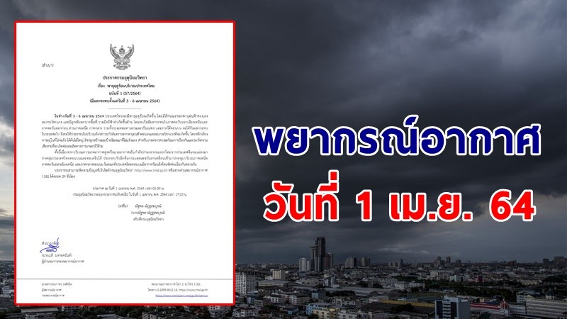 อุตุฯ ฉ.1 เตือน ! "ประเทศไทย" เกิดพายุฤดูร้อน 3-6 เม.ย. ระวังฝนตกหนัก ลมกระโชกแรง