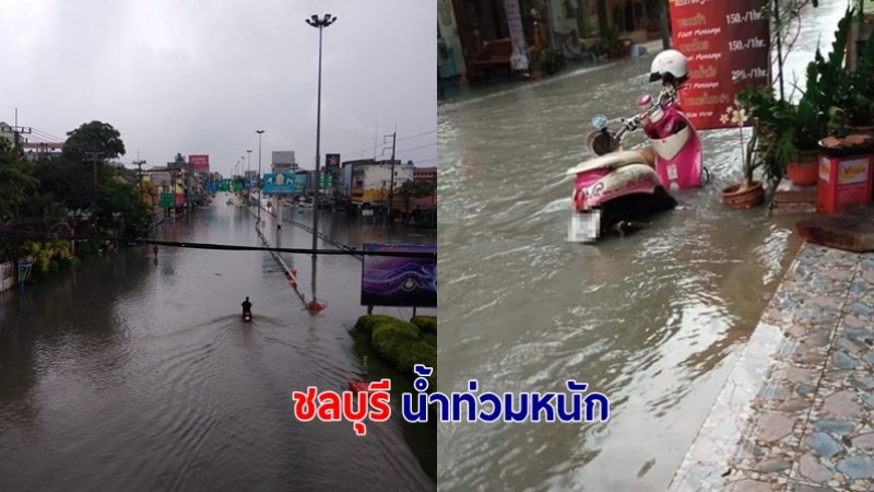 อ่วมหนักมาก "ชลบุรี" ฝนตกหนักทำน้ำท่วมขังหลายจุด 