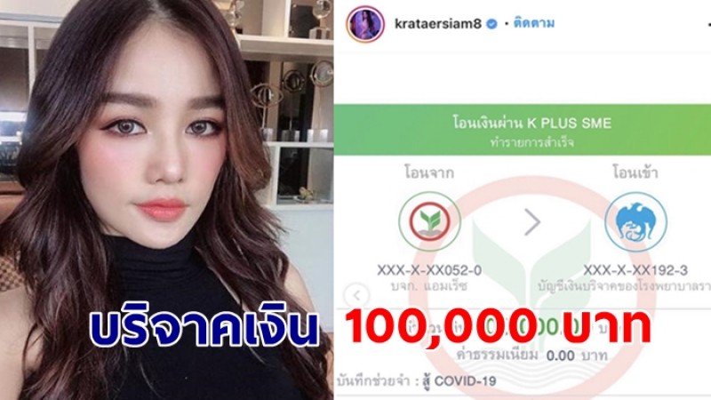 กระแต อาร์สยาม บริจาคเงิน 1 แสนบาทให้กับโรงพยาบาล สู้โควิด