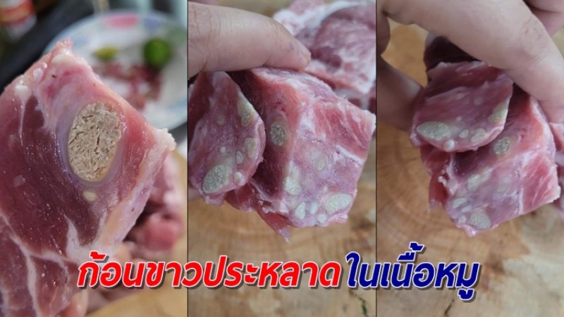 สาวขนลุก! ซื้อเนื้อหมูจากตลาด หั่นเจอก้อนขาวขุ่นคล้ายฝีหนองกระจายทั่ว