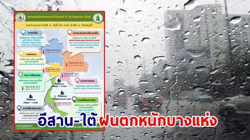 อุตุฯ เตือน ! "อีสาน-ใต้" ฝนตกหนักบางพื้นที่ คลื่นทะเลสูง 1-2 เมตร