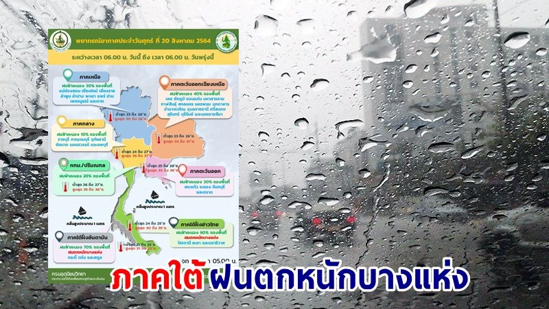 อุตุฯ เตือน ! "ภาคใต้ตอนล่าง" ยังคงมีฝนตกหนักบางแห่ง  "กทม." ฟ้าคะนอง 20%