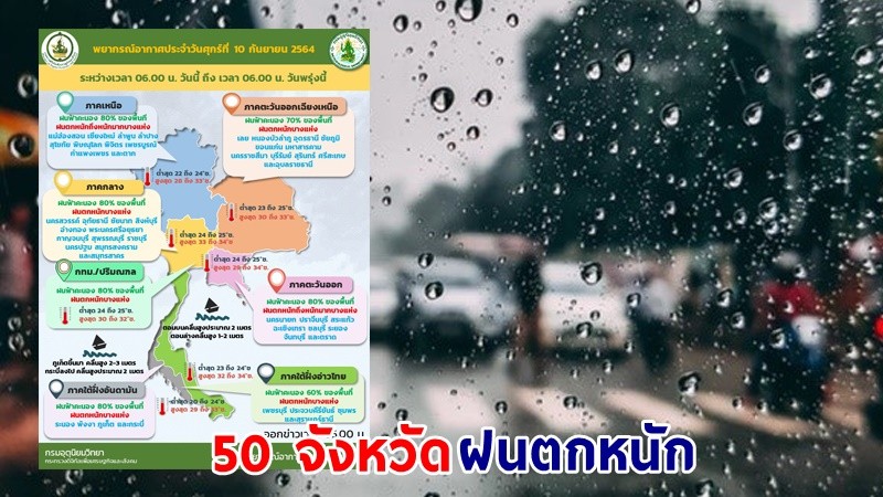 อุตุฯ เตือน ! "50 จังหวัด" ฝนตกหนัก เสี่ยงน้ำท่วมฉับพลัน - น้ำป่าไหลหลาก