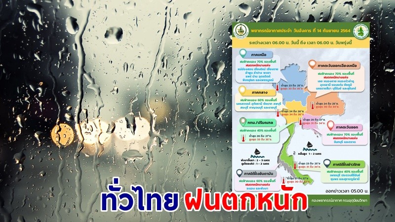 อุตุฯ เตือน ! "ทั่วไทย" ฝนตกหนักบางแห่ง ทะเลมีคลื่นสูง 2-3 เมตร เรือเล็กควรงดออกจากฝั่ง