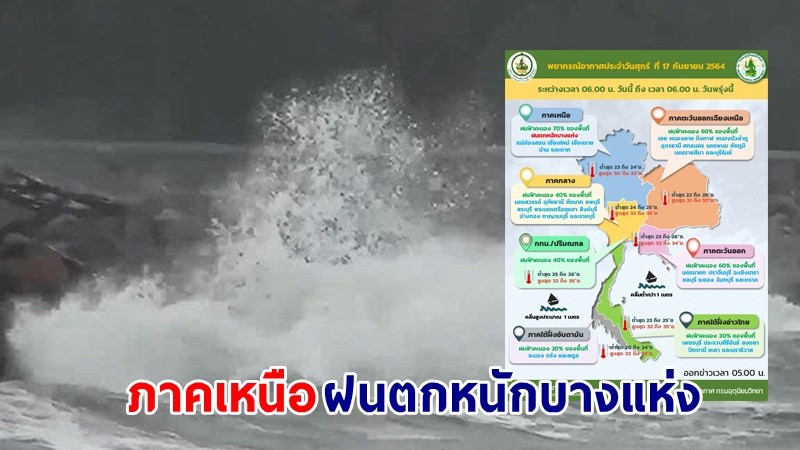 อุตุฯ เตือน ! "ภาคเหนือ" ฝนตกหนักบางแห่ง คลื่นทะเลสูง 1-2 เมตร เลี่ยงเดินเรือบริเวณฝนฟ้าคะนอง