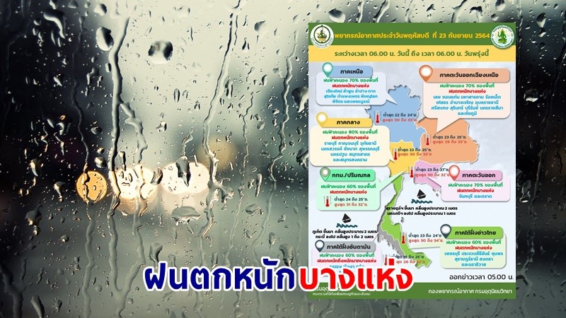 อุตุฯ เตือน ! ทั่วไทยฝนตกหนักบางแห่ง เสี่ยงน้ำท่วมฉับพลัน - น้ำป่าไหลหลาก