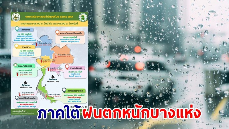 อุตุฯ เตือน ! "ภาคใต้" ฝนตกหนักบางแห่ง กทม. ฟ้าคะนองร้อยละ 10 ของพื้นที่