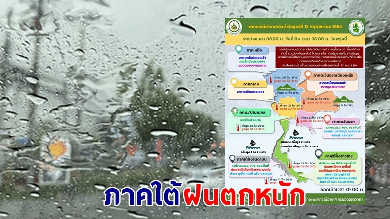 อุตุฯ เตือน ! "ไทยตอนบน" อากาศเย็นในตอนเช้า "ภาคใต้" ฝนตกหนัก คลื่นทะเลสูง 1-2 เมตร