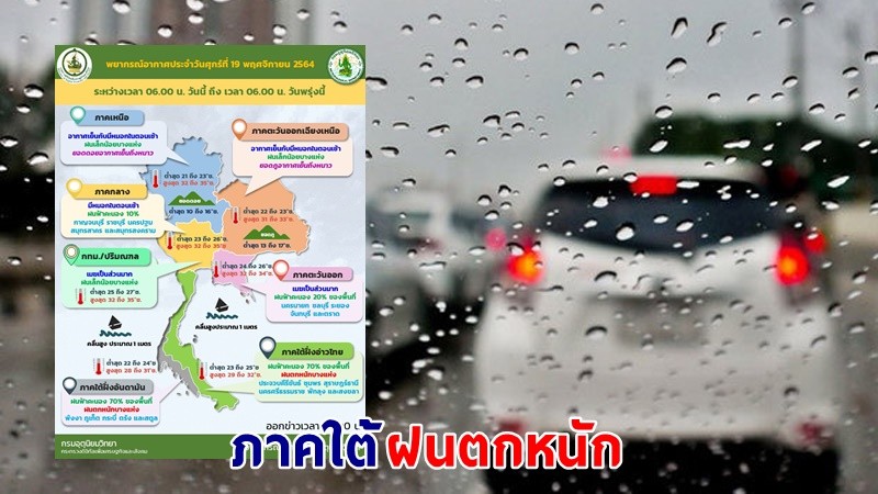 อุตุฯ เตือน ! "ภาคใต้" ฝนตกหนักบางแห่ง คลื่นทะเลสูง 1-2 เมตร