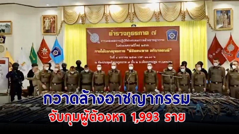 ผบช.ภ.7แถลงกวาดล้างอาชญากรรม จับกุมผู้ต้องหา 1,993 ราย อาวุธปืน-ยาเสพติดอื้อ