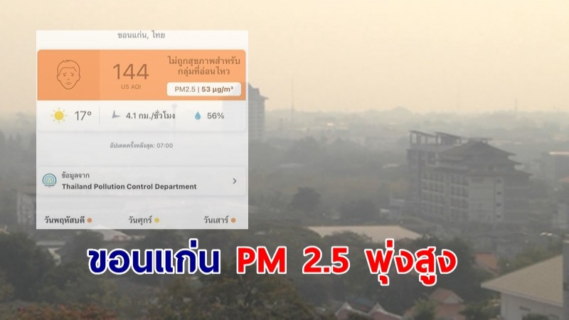 ขอนแก่น PM 2.5 พุ่งสูง 144 ไมโครกรัมต่อลูกบาศก์เมตร คิดเป็นระดับสีส้ม