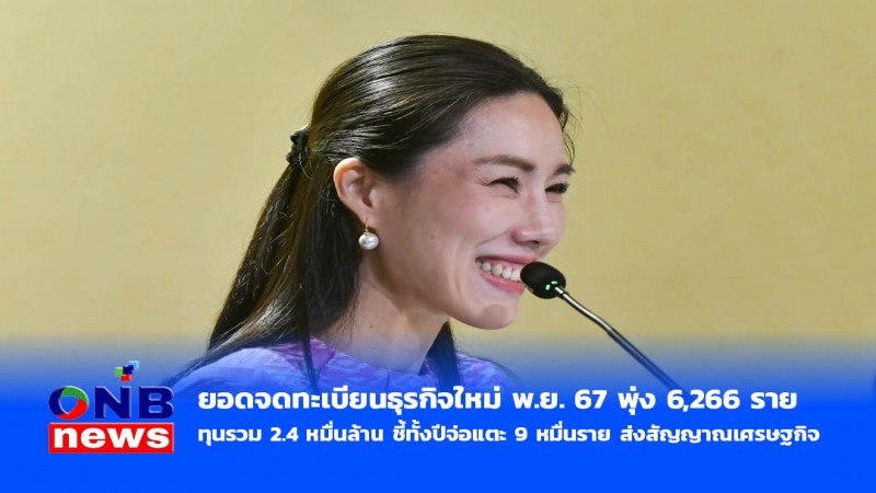 ยอดจดทะเบียนธุรกิจใหม่ พ.ย. 67 พุ่ง 6,266 ราย