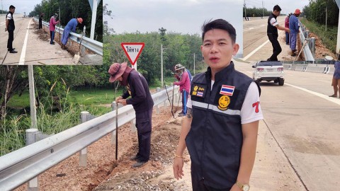 ถนนตัดใหม่ไปสะพานไทยลาวสร้างเสร็จยังไม่เปิดใช้ ทรุดพังซะแล้ว