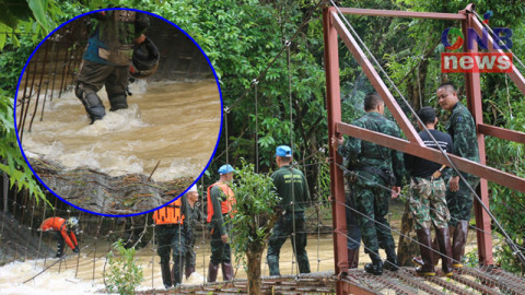 ทหารเร่งเข้าช่วยขนย้ายของในรพ.-ศูนย์เด็กเล็กฯ ขึ้นที่สูง หลังฝนตก 10 วัน น้ำป่าทะลัก