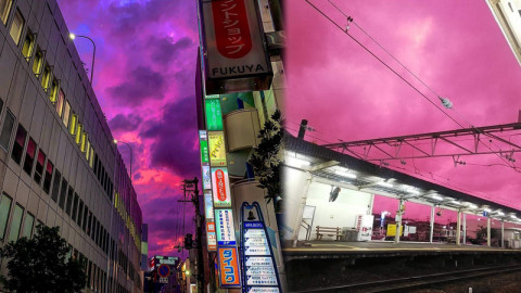 สวยแต่น่ากลัว ! ท้องฟ้าญี่ปุ่นเปลี่ยนเป็น "สีชมพู" ก่อนพายุฮากิบิส จะเข้าถล่มเที่ยงนี้ !