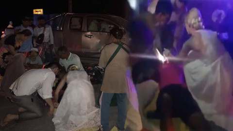 ชาวบ้านชื่นชม ! "บ่าวสาวฝรั่ง" ลงมาช่วยคนเจ็บเหตุรถชน ทั้งๆที่ตนเองกำลังจะไปแต่งงาน !