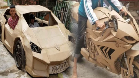 ฝีมือขั้นเทพ "วัยรุ่นเวียดนาม" สร้างรถหรูจากกระดาษแข็ง โชว์วิธีขี่ไปตลาดนัด