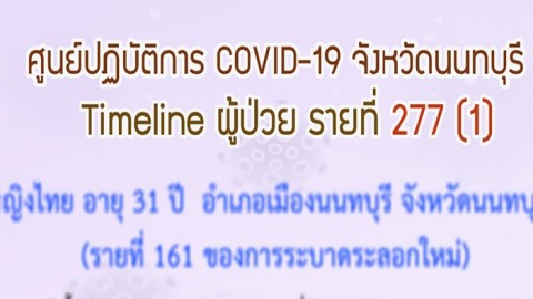 เปิดไทม์ไลน์ "สาวนนทบุรี" ติดโควิด-19 รายที่ 277 ผู้สัมผัสเสี่ยงสูง 11 ราย 