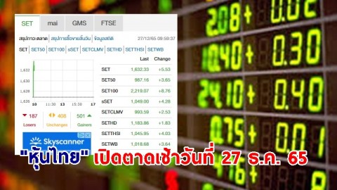 "หุ้นไทย" เช้าวันที่ 27 ธ.ค. 65 อยู่ที่ระดับ 1,632.33  จุด เปลี่ยนแปลง 5.53 จุด