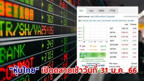 "หุ้นไทย" เช้าวันที่ 31 ม.ค. 66 อยู่ที่ระดับ 1,681.22 จุด เปลี่ยนแปลง 0.00 จุด