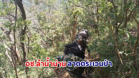 อช.ลำน้ำน่าน ลาดตระเวนป่า ควบคู่กับประสานความร่วมมือกับผู้ใหญ่บ้าน สร้างความเข้าใจกฎหมายป่าไม้ - ติดตั้งป้ายห้ามเข้าเขตธรรมชาติหวงห้าม