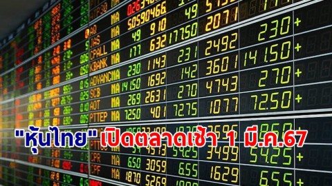 "หุ้นไทย" เช้าวันที่ 1 มี.ค. 67 อยู่ที่ระดับ 1,374.62 จุด เปลี่ยนแปลง 3.95